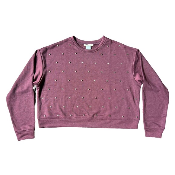 InTu Small Cropped Boxy Studded Sweatshirt Sweater Women's S Plum Crew - Picture 2 of 8